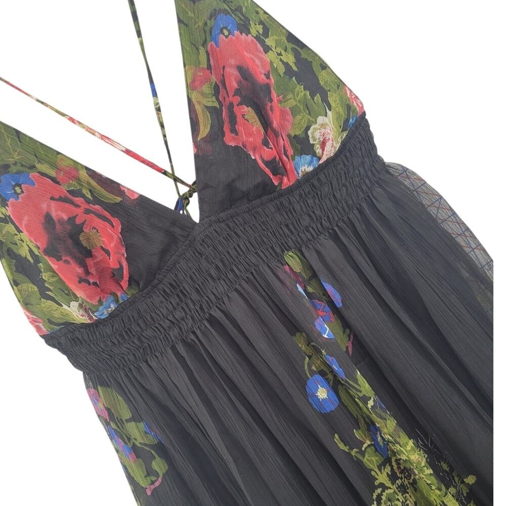 Pyramid Floral Maxi Dress Black Pink Chiffon Coquette Romantic Flowy‎